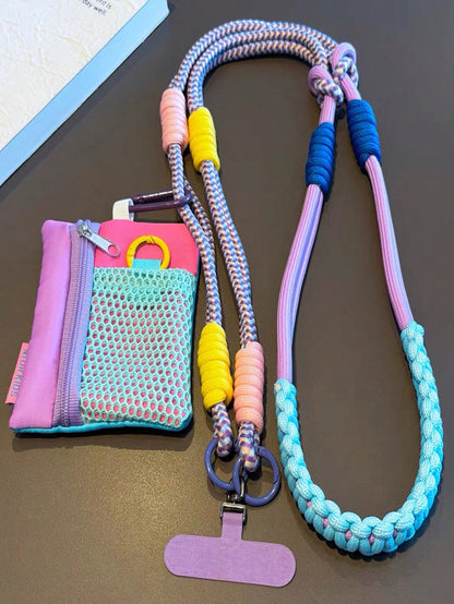 1 Set Contrast Color Braided Phone Lanyard With Coin Purse, Multi-Functional Detachable Crossbody Strap, Anti-Loss Phone Chain For Outdoor, Travel, Hiking, Unisex, Short Phone Holder, Smartphone Wrist