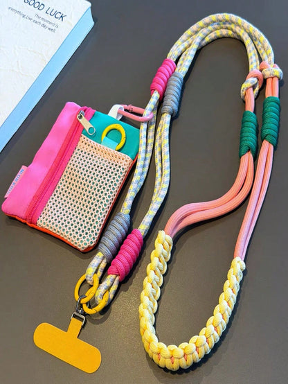 1 Set Contrast Color Braided Phone Lanyard With Coin Purse, Multi-Functional Detachable Crossbody Strap, Anti-Loss Phone Chain For Outdoor, Travel, Hiking, Unisex, Short Phone Holder, Smartphone Wrist