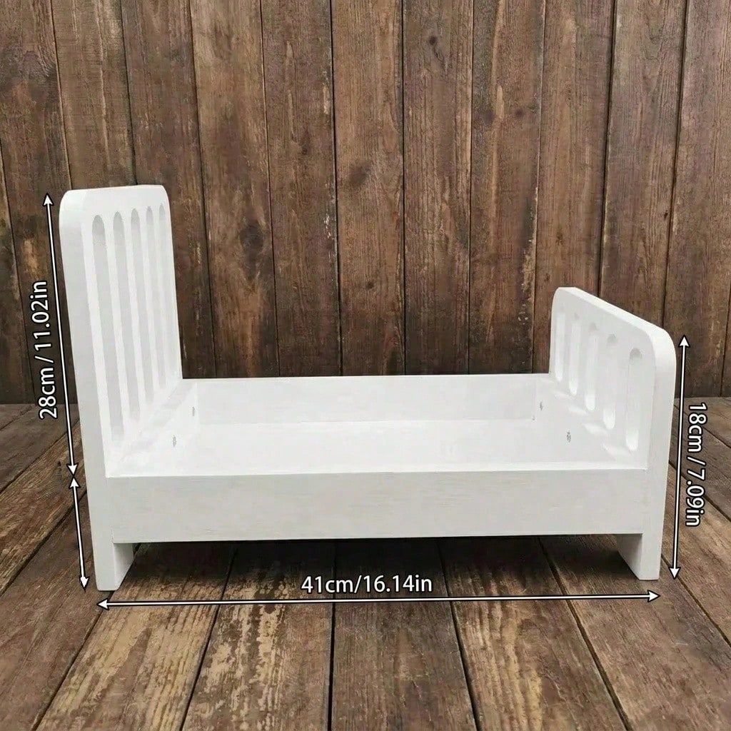 1 Set Newborn Striped White & Coffee Wooden Photography Props With Matching Mattress, Vintage Style Baby Wooden Bed Prop ➕ Matching Mattress, Suitable For Newborn Photo Shoots, Portrait Photography, A