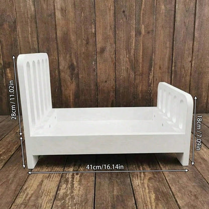 1 Set Newborn Striped White & Coffee Wooden Photography Props With Matching Mattress, Vintage Style Baby Wooden Bed Prop ➕ Matching Mattress, Suitable For Newborn Photo Shoots, Portrait Photography, A