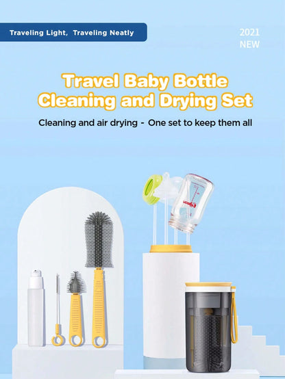 1 Set Portable Bottle Brush Kit, Silicone Bottle & Nipple Brush, Drying Rack, For Travel