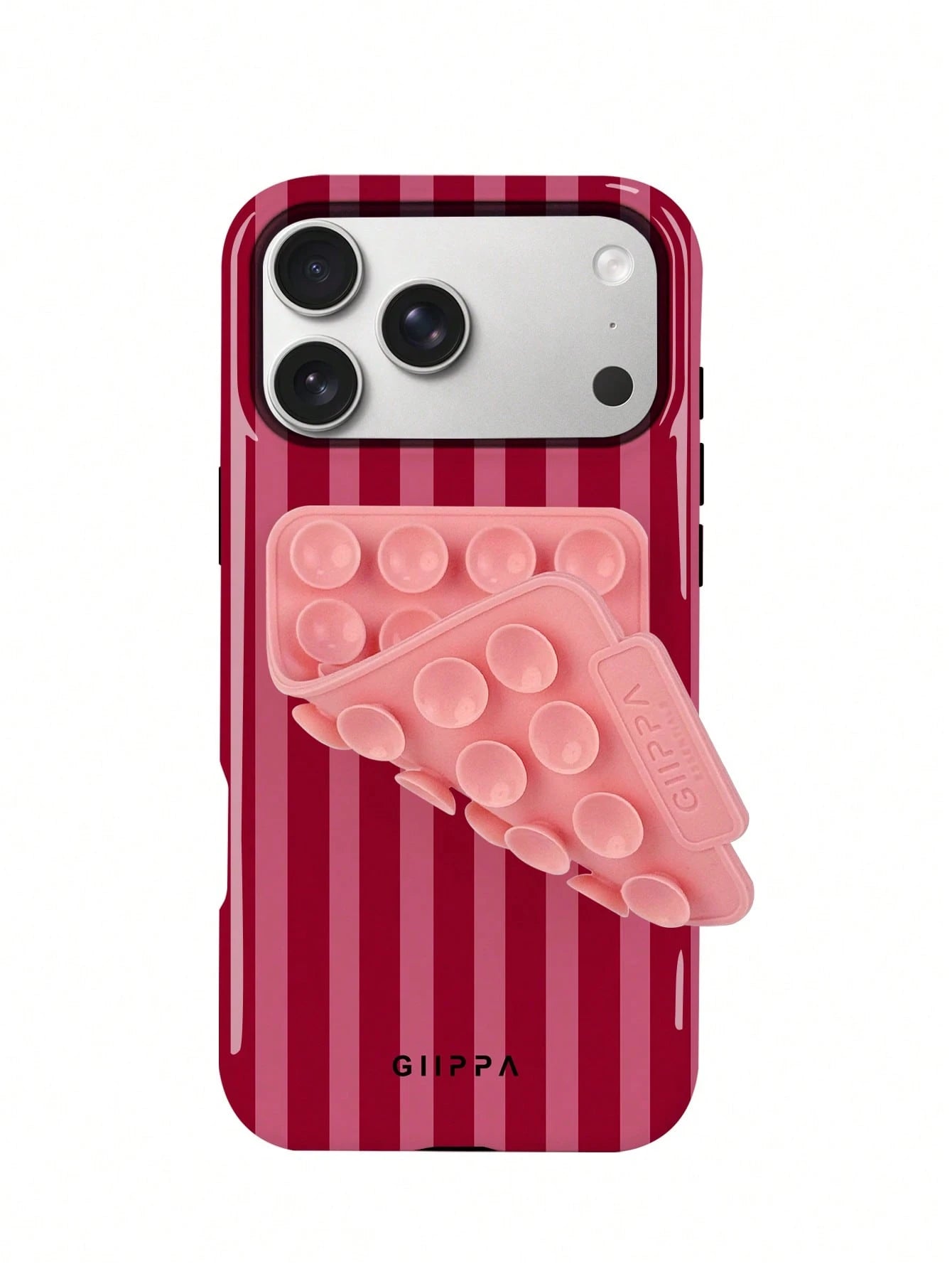 1 Set Red Striped Pattern Phone Case With Pink Suction Cup, Suitable For IPhone 17 Pro Max, 16 Pro Max, 15 Pro Max, 14 Pro Max, Korean Stylish And Interesting Phone Case, Compatible With IPhone 11/12