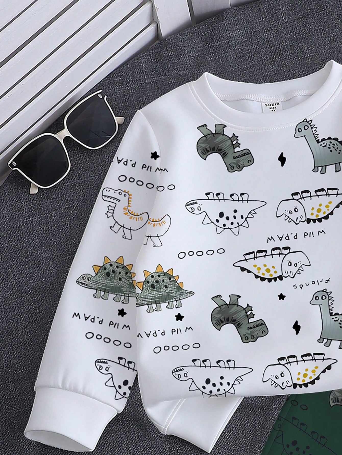 1 Set Spring/Autumn New Baby Boys Dinosaur Print Long Sleeve Crew Neck Sweatshirt & Long Pants 2-Piece Set, Fashion Casual Versatile Fit, Cool Hand-Drawn Dinosaur Full Print Design With Strong Atmosph