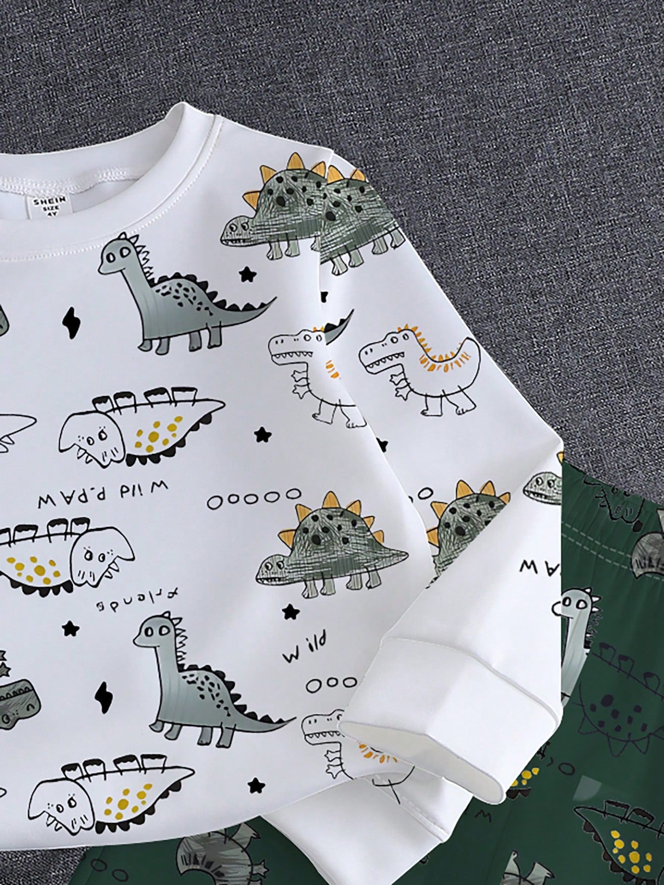 1 Set Spring/Autumn New Baby Boys Dinosaur Print Long Sleeve Crew Neck Sweatshirt & Long Pants 2-Piece Set, Fashion Casual Versatile Fit, Cool Hand-Drawn Dinosaur Full Print Design With Strong Atmosph