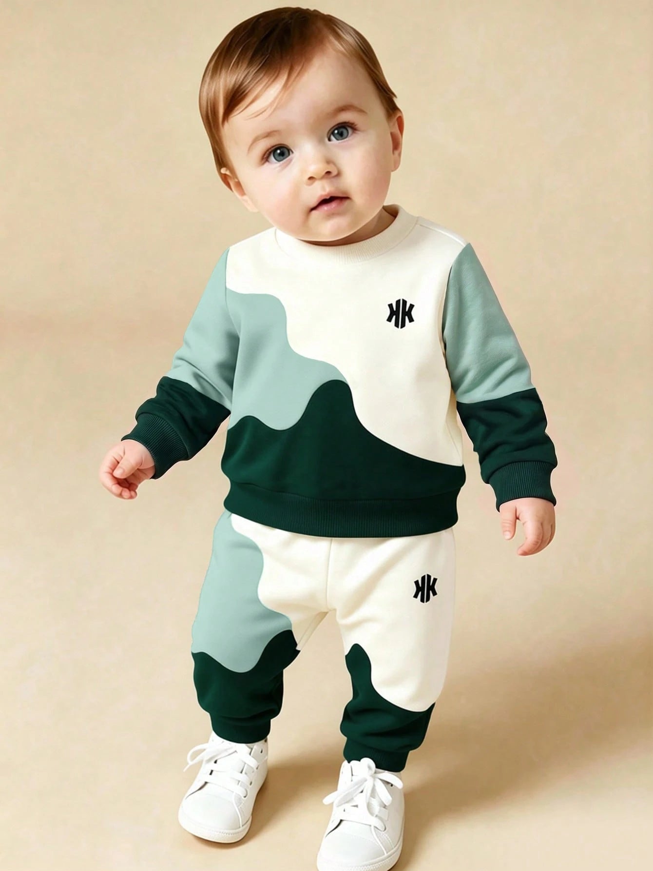 1 Set Spring/Autumn New Baby Boys Dinosaur Print Long Sleeve Crew Neck Sweatshirt & Long Pants 2-Piece Set, Fashion Casual Versatile Fit, Cool Hand-Drawn Dinosaur Full Print Design With Strong Atmosph