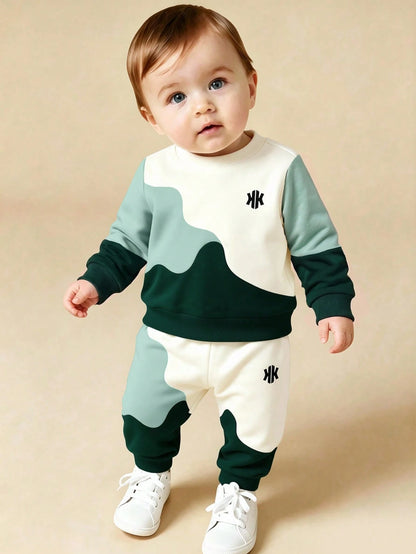 1 Set Spring/Autumn New Baby Boys Dinosaur Print Long Sleeve Crew Neck Sweatshirt & Long Pants 2-Piece Set, Fashion Casual Versatile Fit, Cool Hand-Drawn Dinosaur Full Print Design With Strong Atmosph