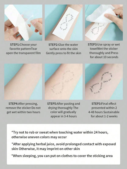 1 Sheet Creative English Short Phrase Tattoo Sticker, Waterproof, Lasts 1-2 Weeks Without Glare, Cool For Men & Women's Arms