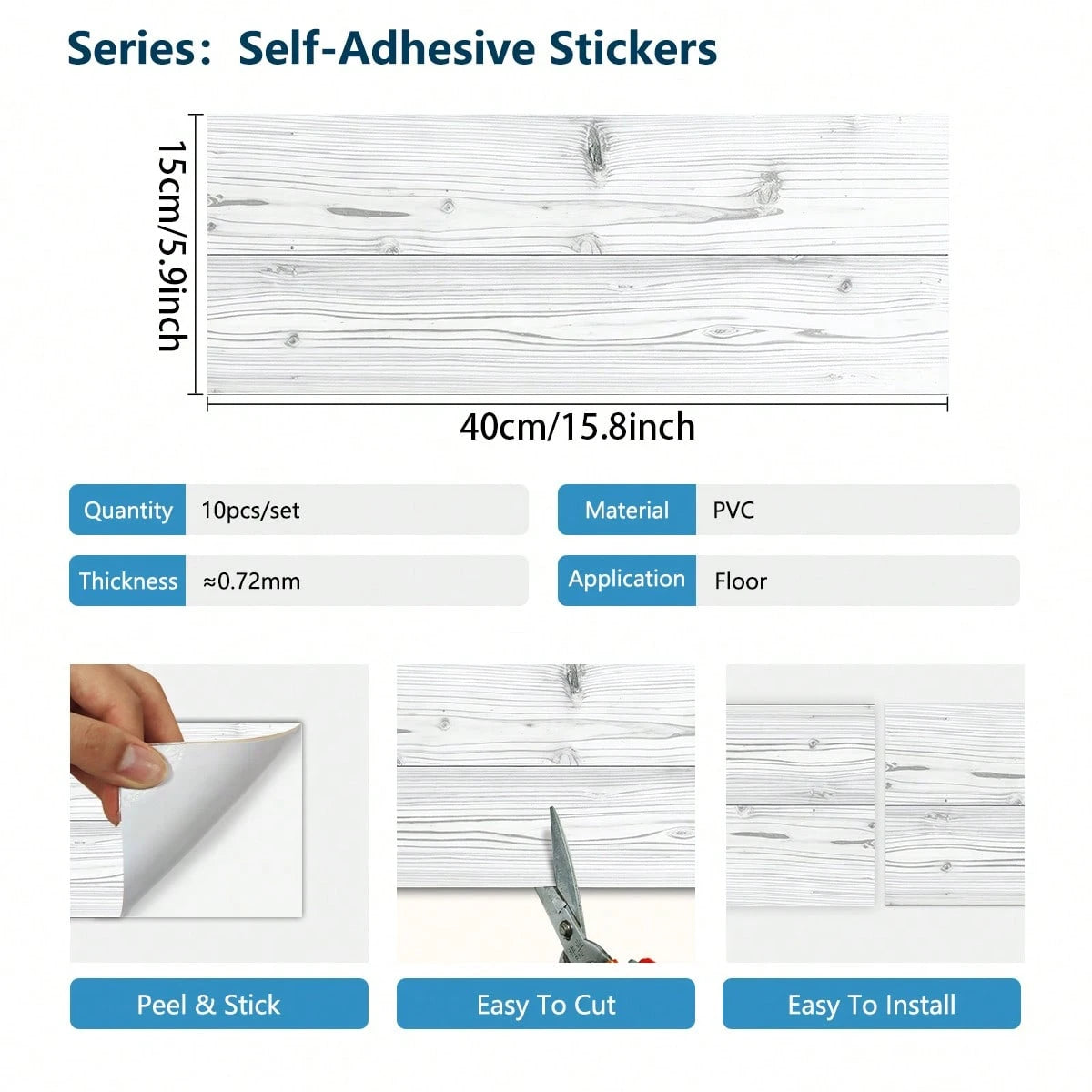 10/20pcs Wood Grain Floor Stickers, Peel And Stick PVC Floor Stickers, Thickened Vinyl Waterproof Floor Tile Stickers, Suitable For Kitchen, Bathroom, Living Room Decoration, 5.91*15.75 Inches
