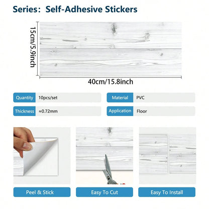 10/20pcs Wood Grain Floor Stickers, Peel And Stick PVC Floor Stickers, Thickened Vinyl Waterproof Floor Tile Stickers, Suitable For Kitchen, Bathroom, Living Room Decoration, 5.91*15.75 Inches
