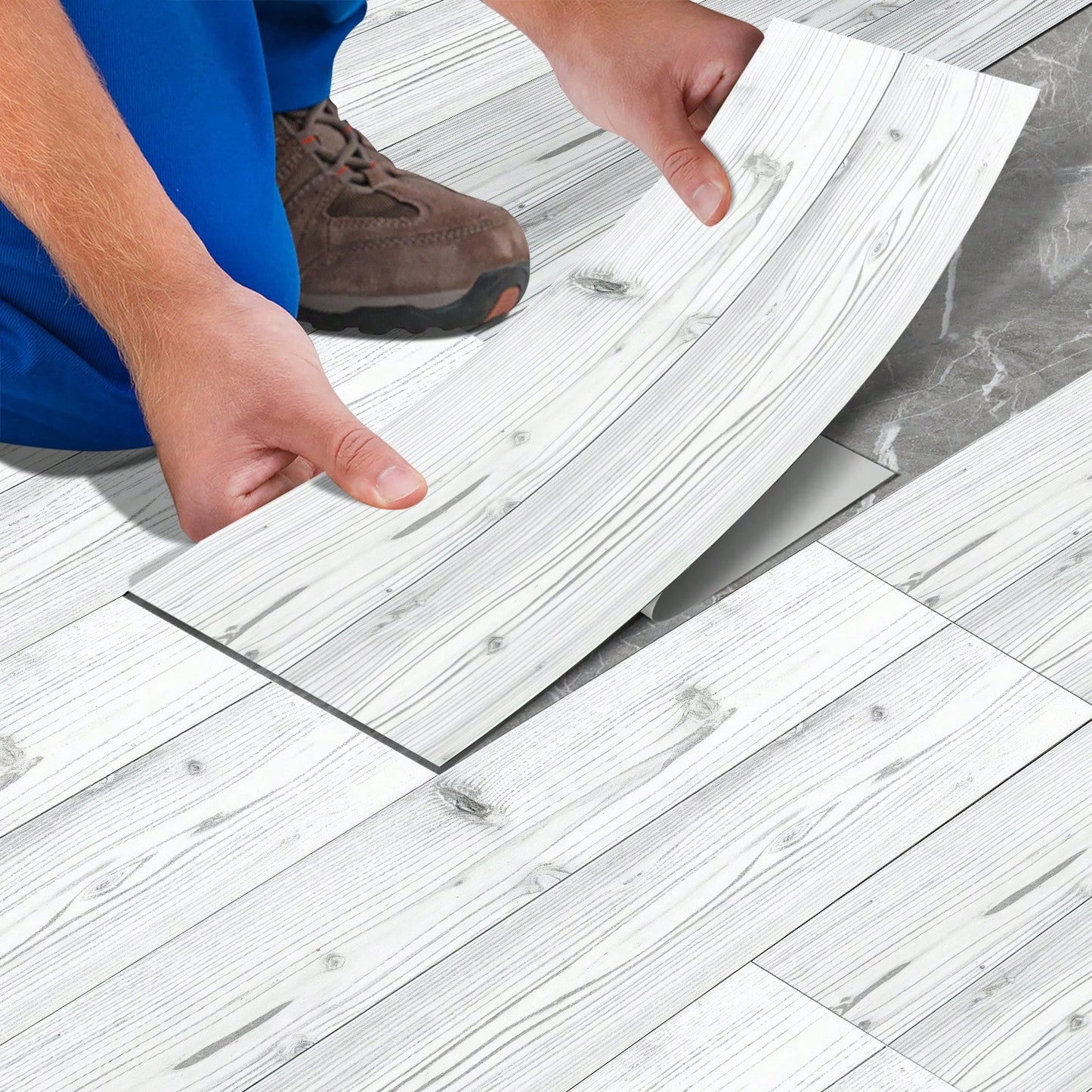 10/20pcs Wood Grain Floor Stickers, Peel And Stick PVC Floor Stickers, Thickened Vinyl Waterproof Floor Tile Stickers, Suitable For Kitchen, Bathroom, Living Room Decoration, 5.91*15.75 Inches