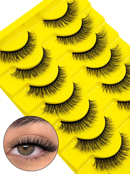 10 Pairs Fluffy Faux Mink Eyelashes, Natural Curly, Soft & Lightweight, Reusable, Black Thin Band False Eyelashes