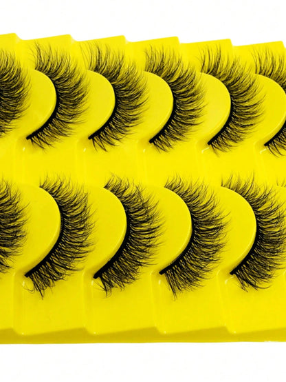 10 Pairs Fluffy Faux Mink Eyelashes, Natural Curly, Soft & Lightweight, Reusable, Black Thin Band False Eyelashes