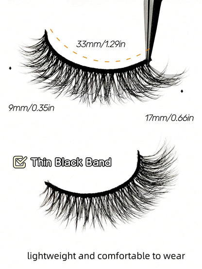 10 Pairs Fluffy Faux Mink Eyelashes, Natural Curly, Soft & Lightweight, Reusable, Black Thin Band False Eyelashes