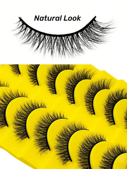 10 Pairs Fluffy Faux Mink Eyelashes, Natural Curly, Soft & Lightweight, Reusable, Black Thin Band False Eyelashes