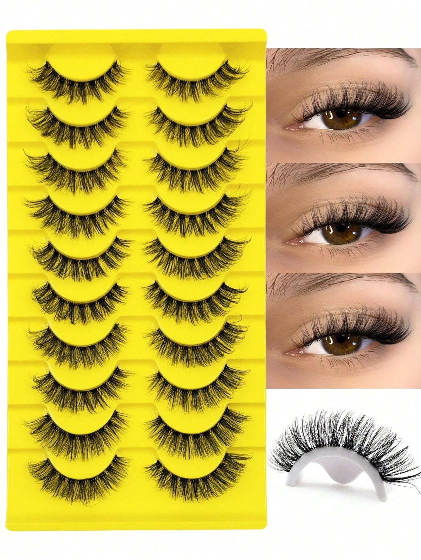 10 Pairs Fluffy Faux Mink Eyelashes, Natural Curly, Soft & Lightweight, Reusable, Black Thin Band False Eyelashes