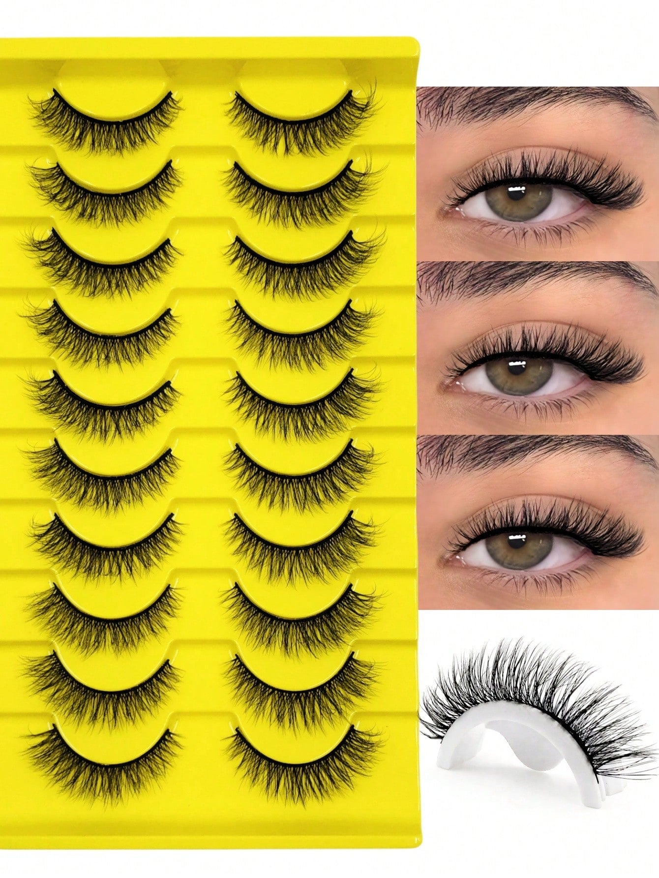 10 Pairs Fluffy Faux Mink Eyelashes, Natural Curly, Soft & Lightweight, Reusable, Black Thin Band False Eyelashes