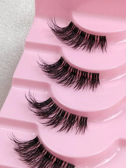 10 Pairs Half Lashes Clear Band Eyelashes Cat Eye False Eyelashes Transparent Band Short Soft Curly 3D Faux Mink Eyelashes Soft Makeup Manga Eyelashes Strip Lashes,Lashes,Eyelashes,Fake Lashes