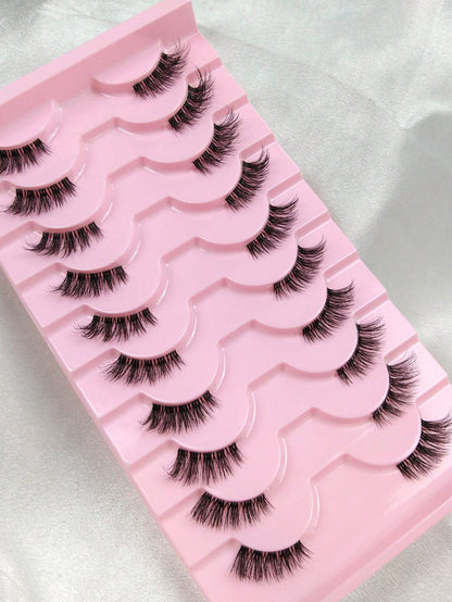 10 Pairs Half Lashes Clear Band Eyelashes Cat Eye False Eyelashes Transparent Band Short Soft Curly 3D Faux Mink Eyelashes Soft Makeup Manga Eyelashes Strip Lashes,Lashes,Eyelashes,Fake Lashes