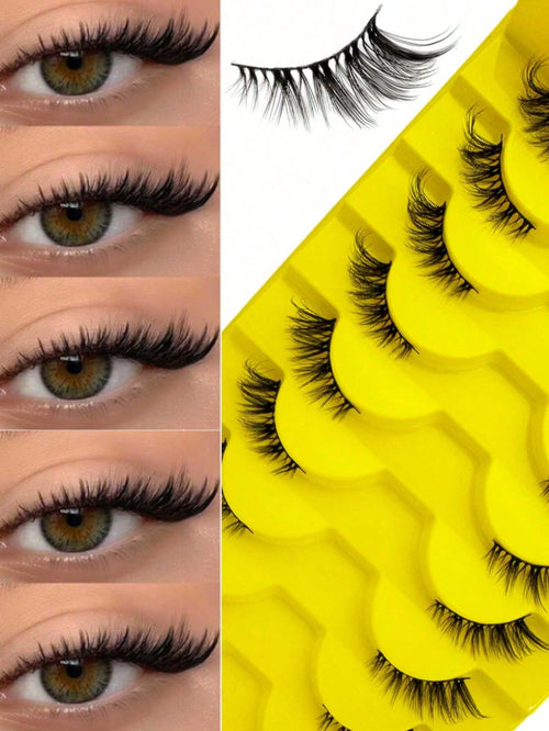 10 Pairs Natural Cat Eye Cartoon Style Short Soft 3D Faux Mink False Eyelashes, Extra Long Fluffy Eyelash Extension Tool, Suitable For Daily, Brunch, Video Call, Passport Photo, Wedding Guest, Travel