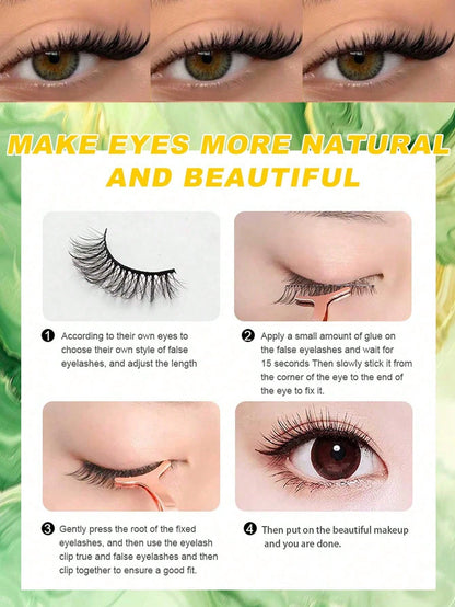 10 Pairs Natural Cat Eye Cartoon Style Short Soft 3D Faux Mink False Eyelashes, Extra Long Fluffy Eyelash Extension Tool, Suitable For Daily, Brunch, Video Call, Passport Photo, Wedding Guest, Travel