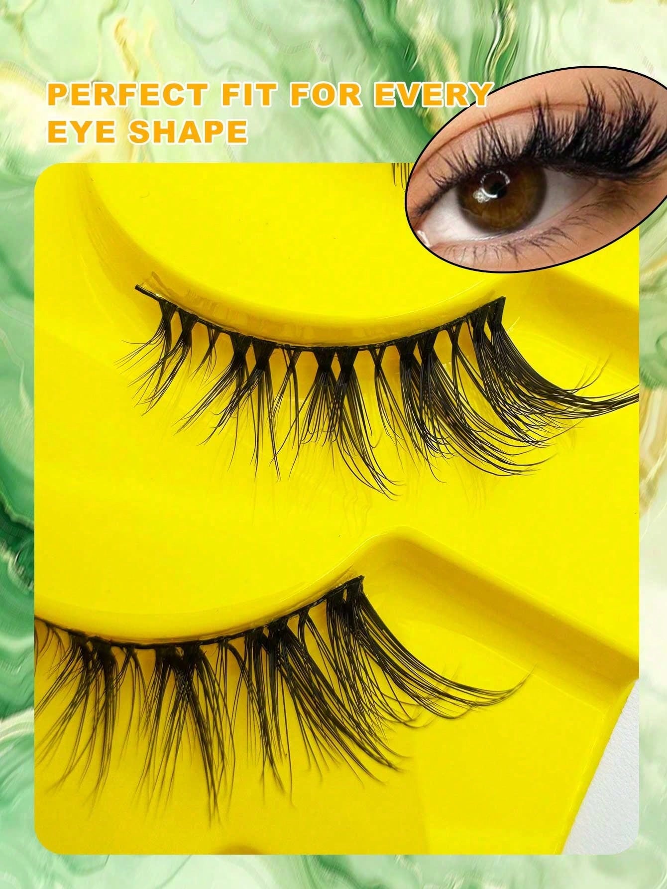 10 Pairs Natural Cat Eye Cartoon Style Short Soft 3D Faux Mink False Eyelashes, Extra Long Fluffy Eyelash Extension Tool, Suitable For Daily, Brunch, Video Call, Passport Photo, Wedding Guest, Travel