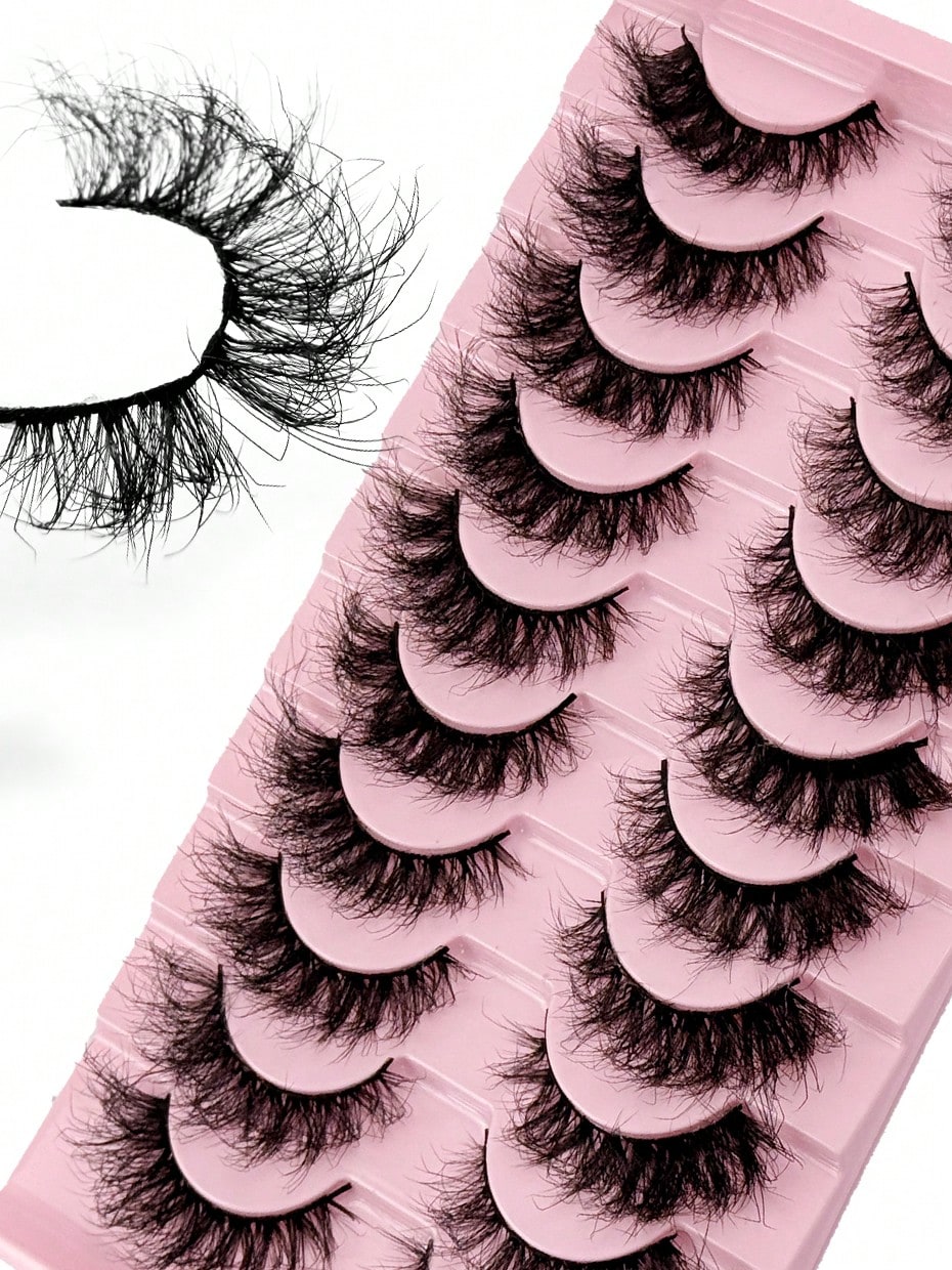 10 Pairs Natural Slender And Messy Soft Fluffy Criss-Cross Lengthening Thick Faux Mink Eyelashes Strip Eyelashes Lashes Dramatic Makeup Suitable For Wearing At A Dance Party