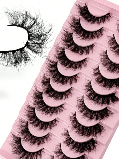 10 Pairs Natural Slender And Messy Soft Fluffy Criss-Cross Lengthening Thick Faux Mink Eyelashes Strip Eyelashes Lashes Dramatic Makeup Suitable For Wearing At A Dance Party
