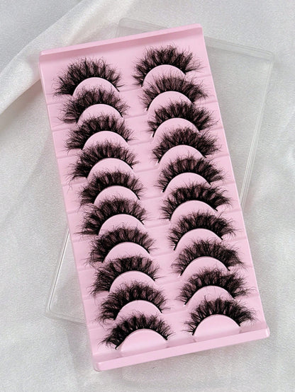 10 Pairs Natural Slender And Messy Soft Fluffy Criss-Cross Lengthening Thick Faux Mink Eyelashes Strip Eyelashes Lashes Dramatic Makeup Suitable For Wearing At A Dance Party