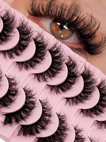 10 Pairs Natural Slender And Messy Soft Fluffy Criss-Cross Lengthening Thick Faux Mink Eyelashes Strip Eyelashes Lashes Dramatic Makeup Suitable For Wearing At A Dance Party