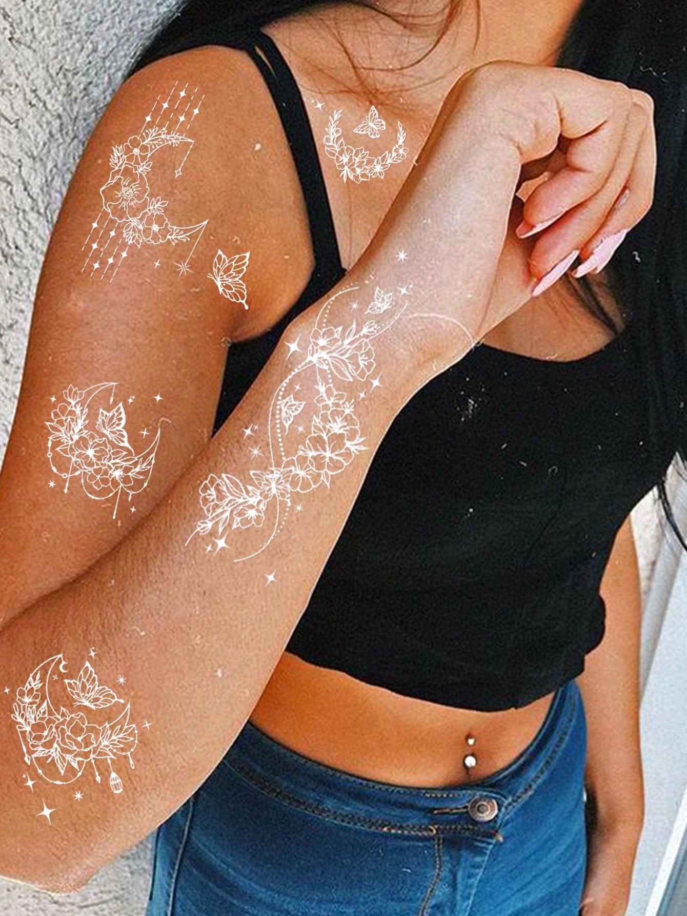 10 Sheets Blue Neon Glow Temporary Tattoo Stickers, Glow In The Dark Body Art Waterproof Long Lasting Skin, Luminous Butterfly Flower Arm Shoulder Hand Body Makeup For Women Girls Party Festival Nigh