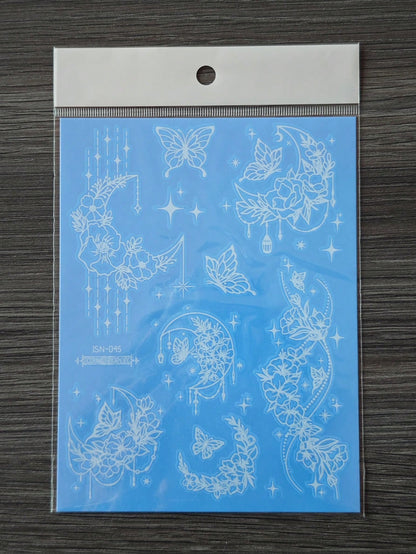 10 Sheets Blue Neon Glow Temporary Tattoo Stickers, Glow In The Dark Body Art Waterproof Long Lasting Skin, Luminous Butterfly Flower Arm Shoulder Hand Body Makeup For Women Girls Party Festival Nigh