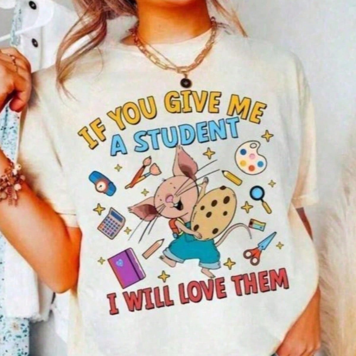 100 Days Of School Teacher Shirt "If You Give A Student Love They Will Learn" Cotton Comfortable Educators Gift Tee