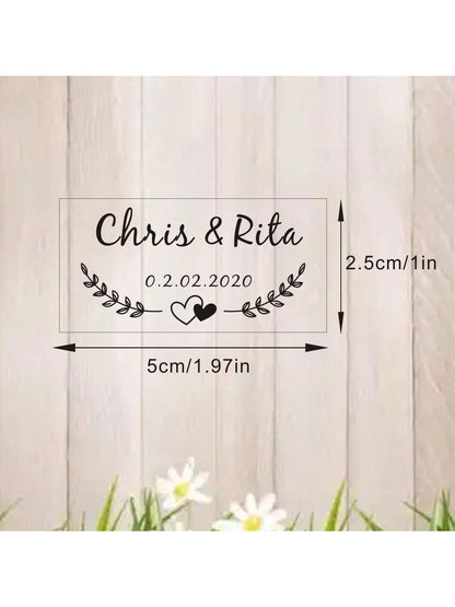 100 Personalized Rectangular Wedding Stickers, Transparent Custom Logo Labels, Names And Date, Adhesive, For Birthday, Party Favors