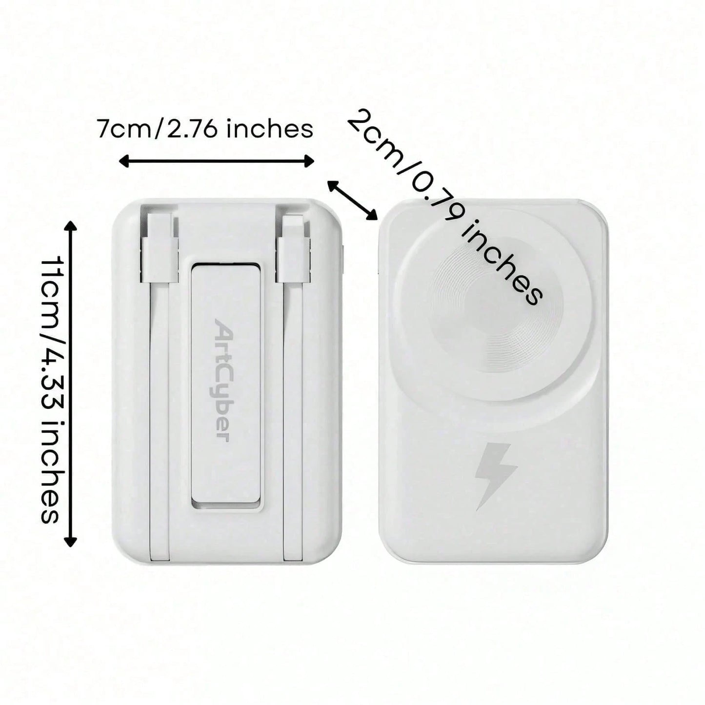 10000mAh Ultra-Slim Magnetic Portable Charger 15W MagSafe-Compatible Wireless Charging 22.5W Wired Fast Charging Integrated Twin Charging Cables Foldable Hidden Kickstand Real-Time Battery Percentage