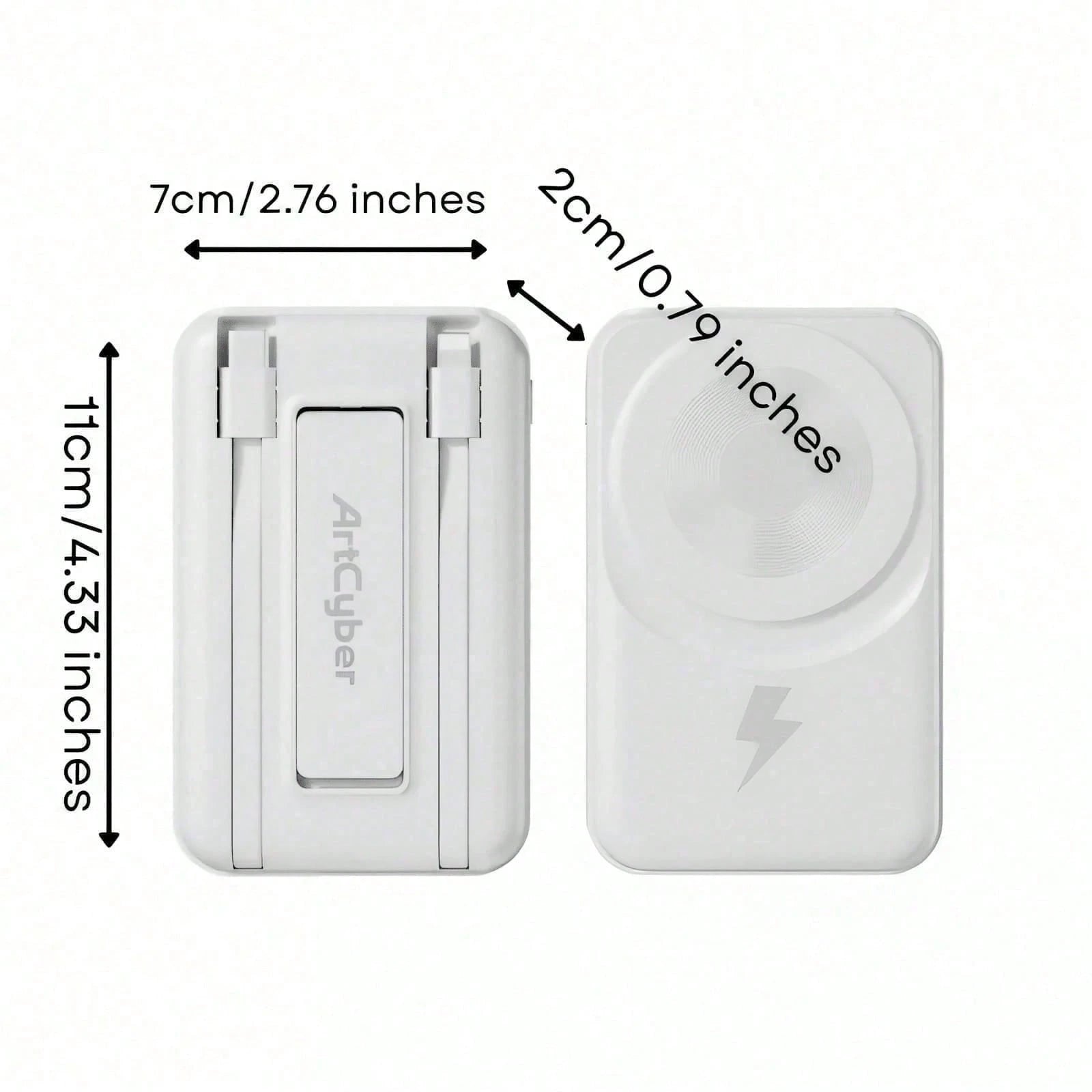 10000mAh Ultra-Slim Magnetic Portable Charger 15W MagSafe-Compatible Wireless Charging 22.5W Wired Fast Charging Integrated Twin Charging Cables Foldable Hidden Kickstand Real-Time Battery Percentage