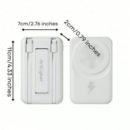 10000mAh Ultra-Slim Magnetic Portable Charger 15W MagSafe-Compatible Wireless Charging 22.5W Wired Fast Charging Integrated Twin Charging Cables Foldable Hidden Kickstand Real-Time Battery Percentage
