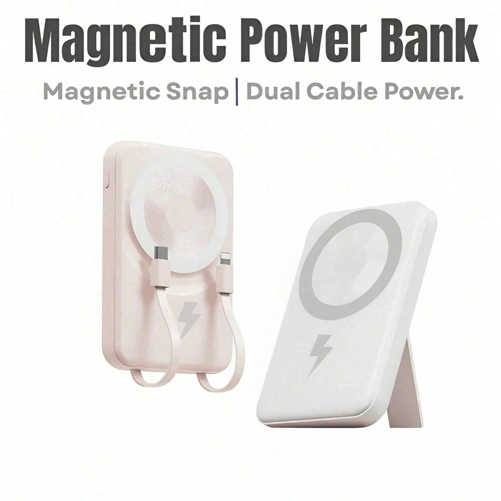10000mAh Ultra-Slim Magnetic Portable Charger 15W MagSafe-Compatible Wireless Charging 22.5W Wired Fast Charging Integrated Twin Charging Cables Foldable Hidden Kickstand Real-Time Battery Percentage