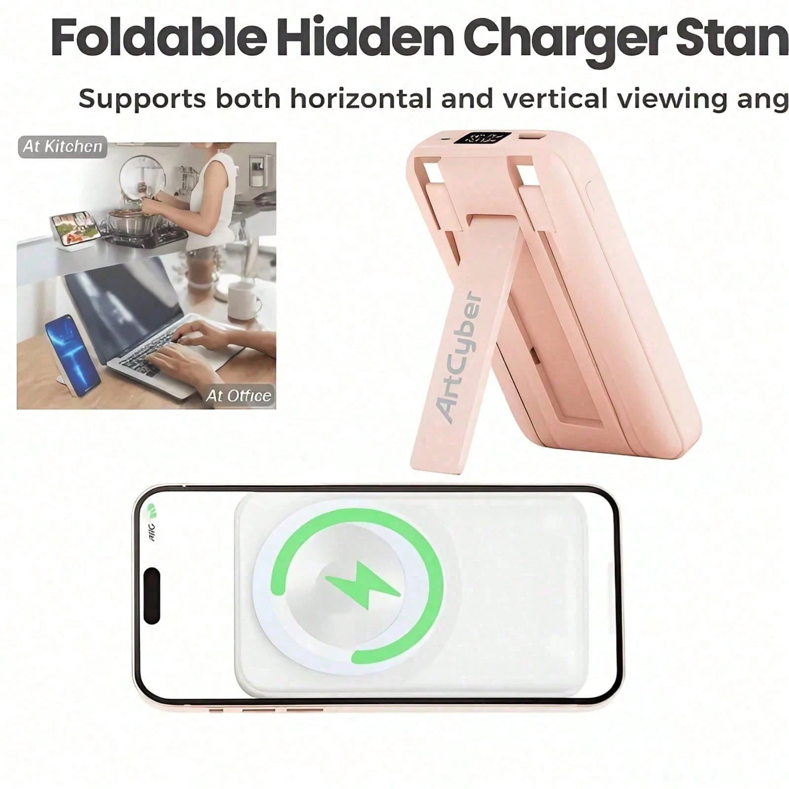 10000mAh Ultra-Slim Magnetic Portable Charger 15W MagSafe-Compatible Wireless Charging 22.5W Wired Fast Charging Integrated Twin Charging Cables Foldable Hidden Kickstand Real-Time Battery Percentage