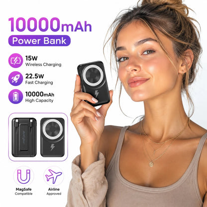 10000mAh Wireless Magnetic Portable Charger Power Bank, Foldable Kickstand Built-In Charging Cables 22.5W Fast Charging, Travel Essentials Camping Gear School Essentials Back To School Supplies For IP