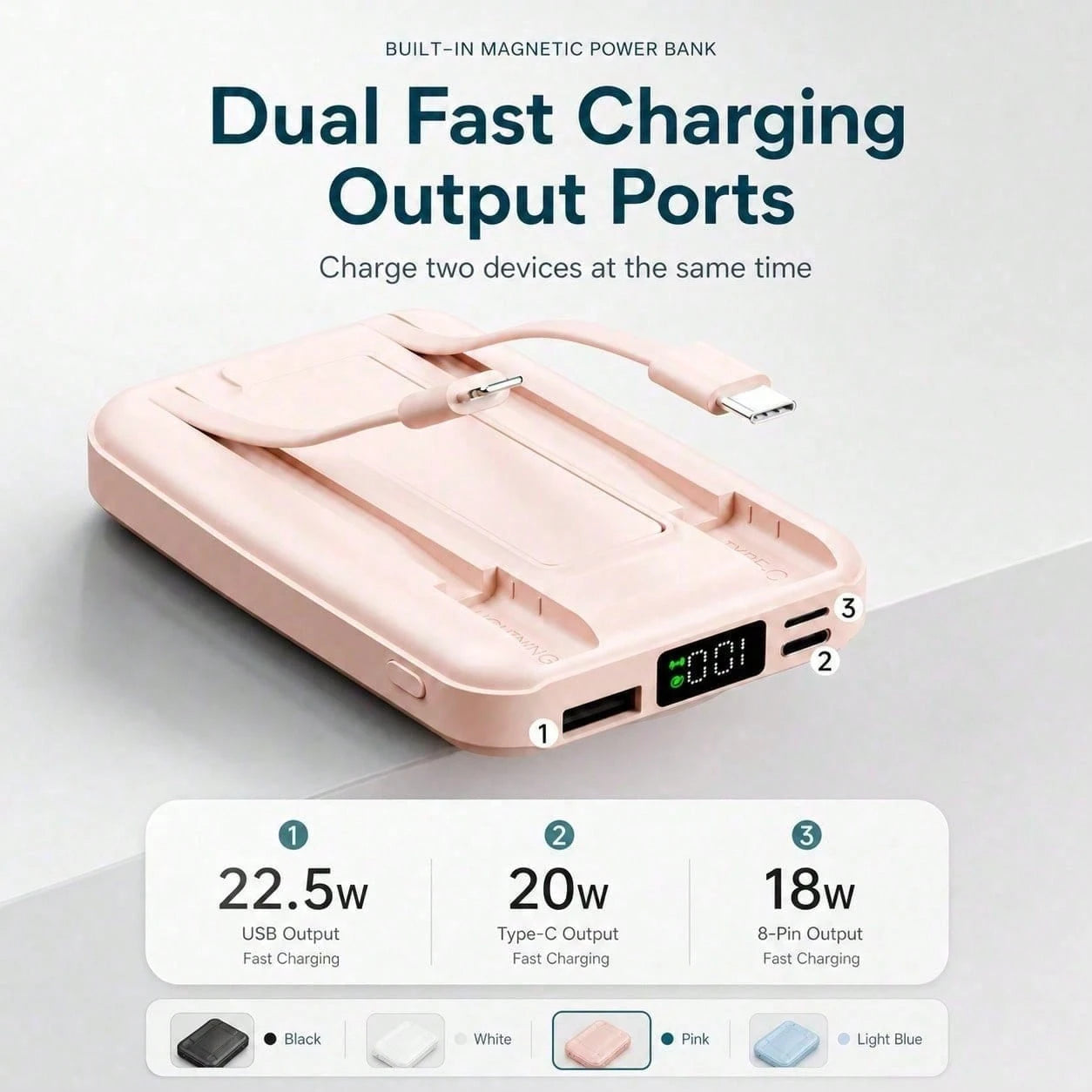 10000mAh Wireless Magnetic Portable Charger Power Bank, Foldable Kickstand Built-In Charging Cables 22.5W Fast Charging, Travel Essentials Camping Gear School Essentials Back To School Supplies For IP
