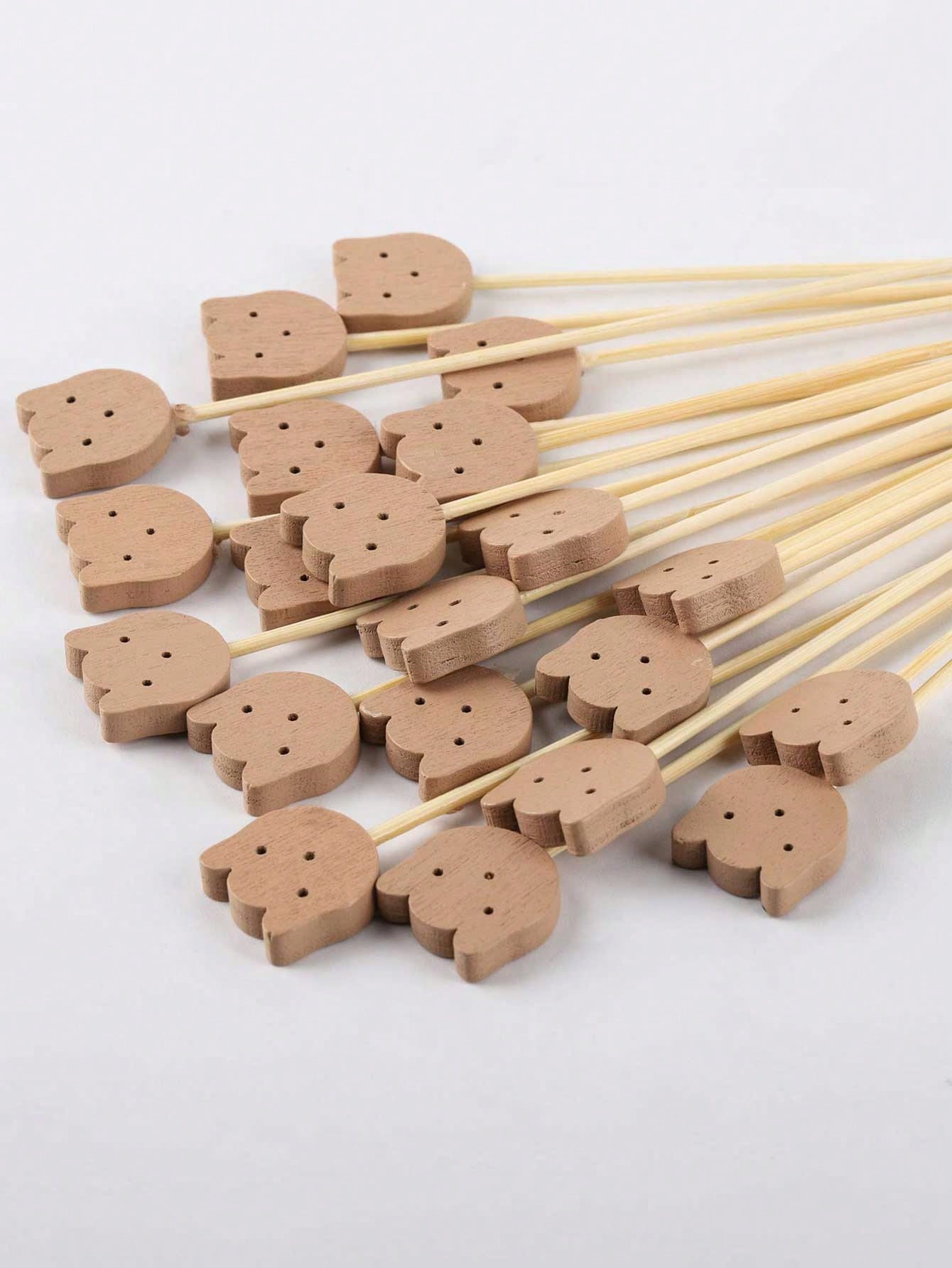 100pcs Bamboo Cocktail Picks, 4.7 Inch Bear Face Cocktail Sticks, Food Picks, Decorative Toothpicks, Suitable For Appetizers, Fruits, Desserts, Baby Showers, Birthdays, Weddings, Party Supplies (Bear)
