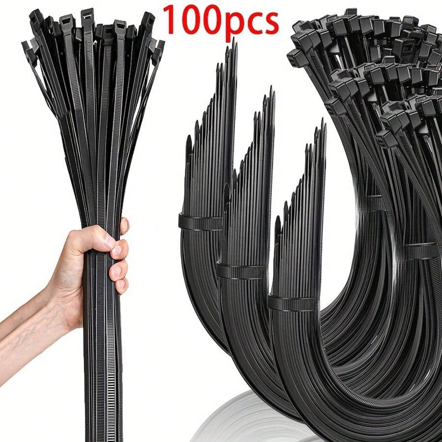 100pcs Heavy Duty Nylon Cable Ties, Waterproof, Non-Slip, Tear-Resistant, Suitable For Home, Office And Automotive Wire Management
