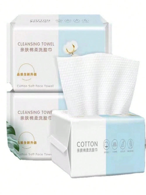 100pcs/Pack Reusable Thickened Facial Tissues, Travel Cleansing Wipes, Dual-Use Wet & Dry Makeup Remover Pads, Soft Fabric