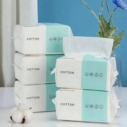 100pcs/Pack Reusable Thickened Facial Tissues, Travel Cleansing Wipes, Dual-Use Wet & Dry Makeup Remover Pads, Soft Fabric