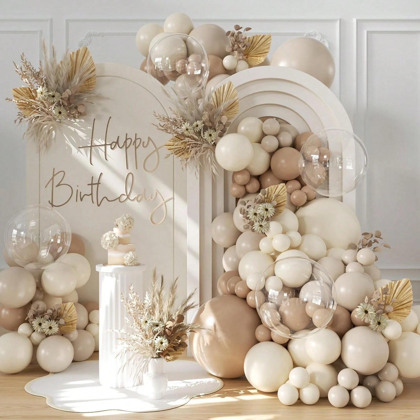 102 Pcs Of Brown, Beige, Sandy White Balloon Arch Set, Bohemian Baby Shower, Bride Shower, Wedding, Boys, Girls, Children's Birthday Party Decoration