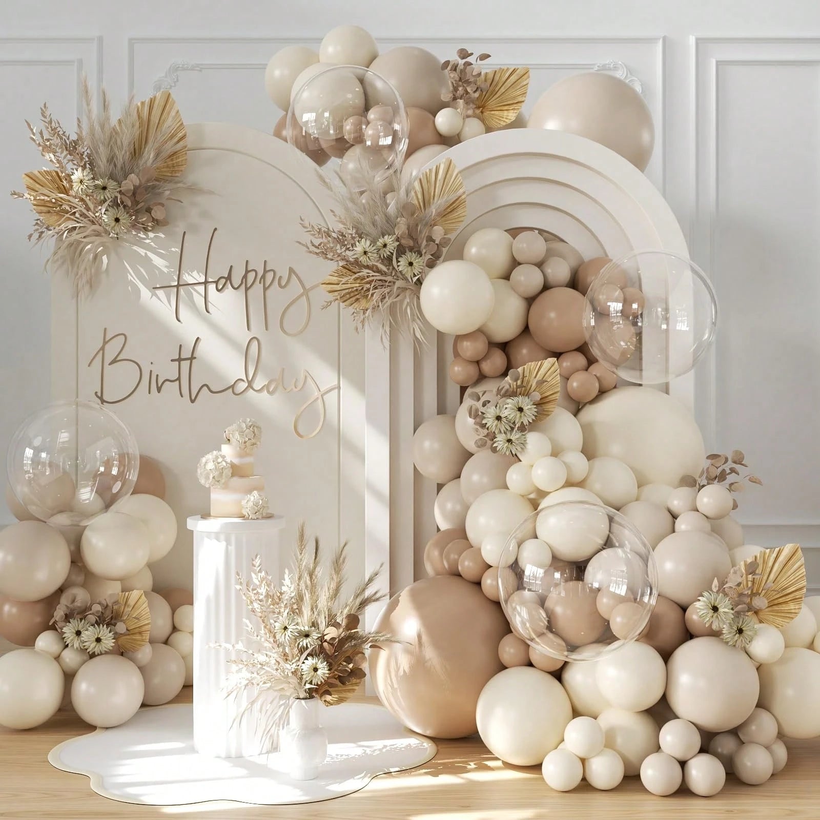 102 Pcs Of Brown, Beige, Sandy White Balloon Arch Set, Bohemian Baby Shower, Bride Shower, Wedding, Boys, Girls, Children's Birthday Party Decoration