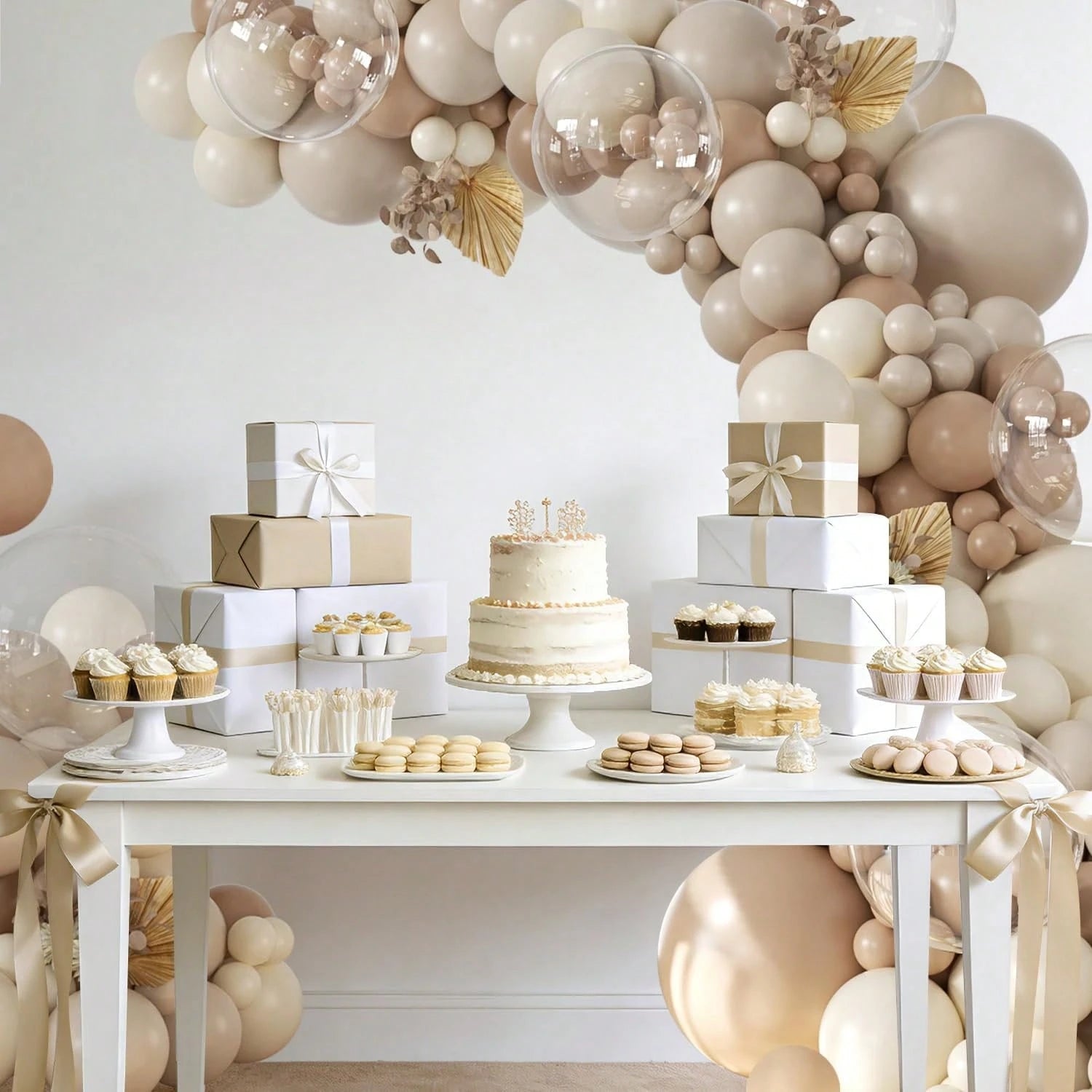 102 Pcs Of Brown, Beige, Sandy White Balloon Arch Set, Bohemian Baby Shower, Bride Shower, Wedding, Boys, Girls, Children's Birthday Party Decoration