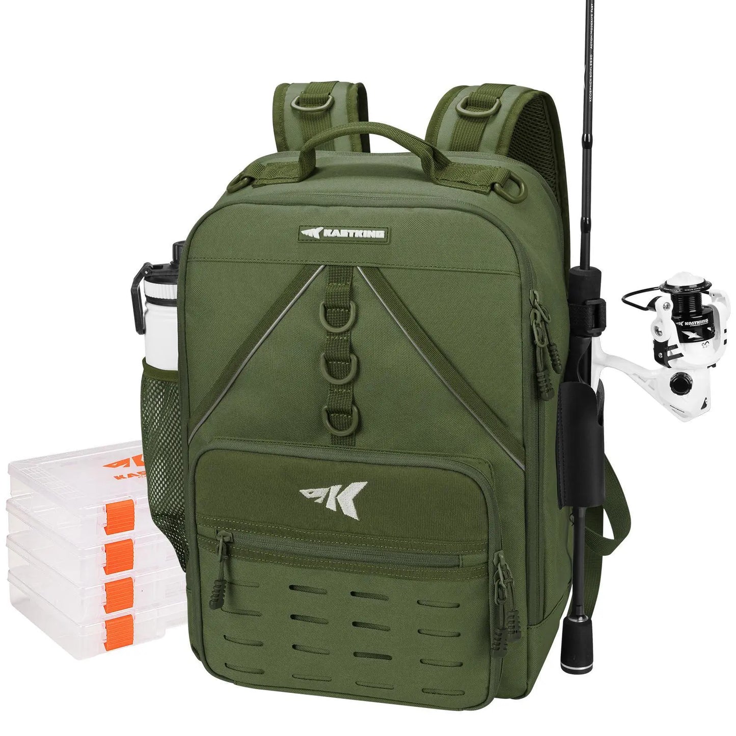 40L Fishing Tackle Backpack with Rod Holders & 4 Tackle Boxes, Waterproof Fishing Gear Storage Bag for Camping, Hunting & Outdoor Activities