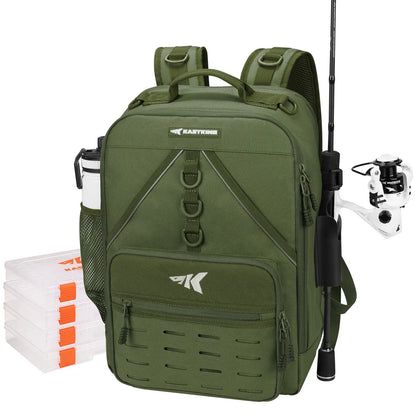 40L Fishing Tackle Backpack with Rod Holders & 4 Tackle Boxes, Waterproof Fishing Gear Storage Bag for Camping, Hunting & Outdoor Activities