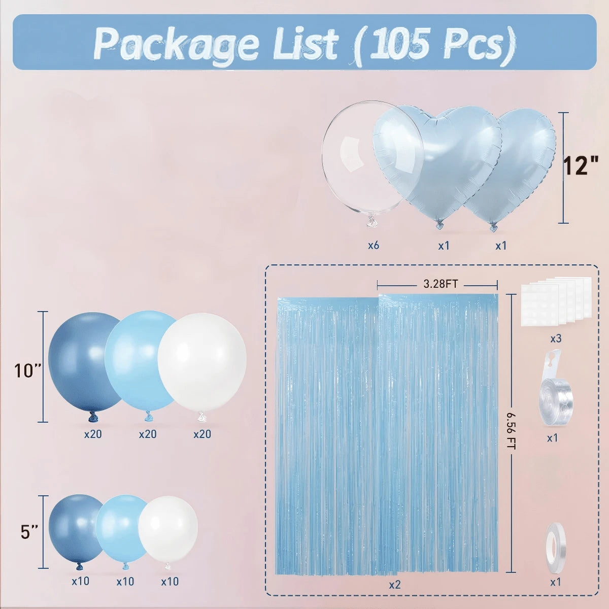 105pcs Light Blue & White Balloon Garland Arch Kit With Light Blue Tassel Curtain, Suitable For Boy, Girl, Kids, Bride, Baby Shower, Birthday, Engagement, Wedding, Winter Wonderland, Dance Party Decor